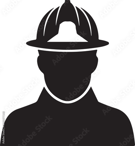 Two Firefighters Standing Together Black Silhouette Illustration