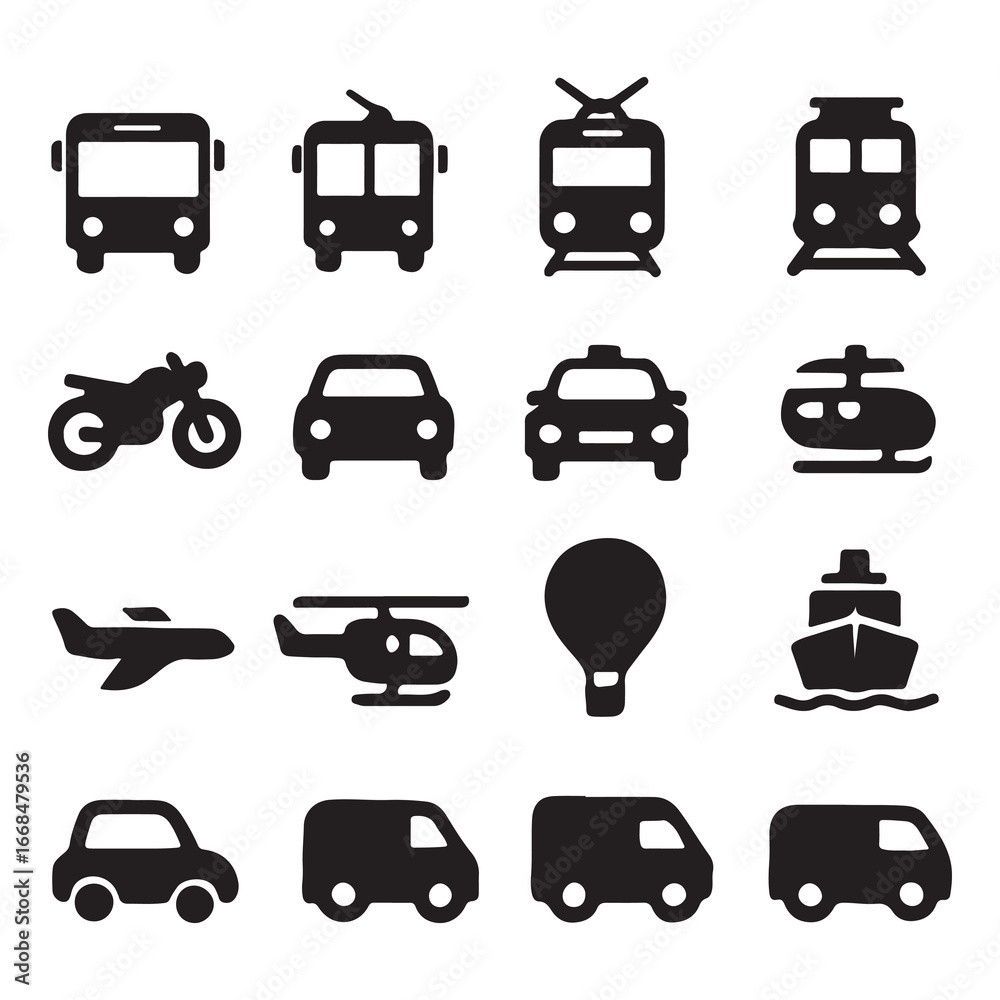 Naklejka premium Transport Vehicle Icon Set Vector Illustration