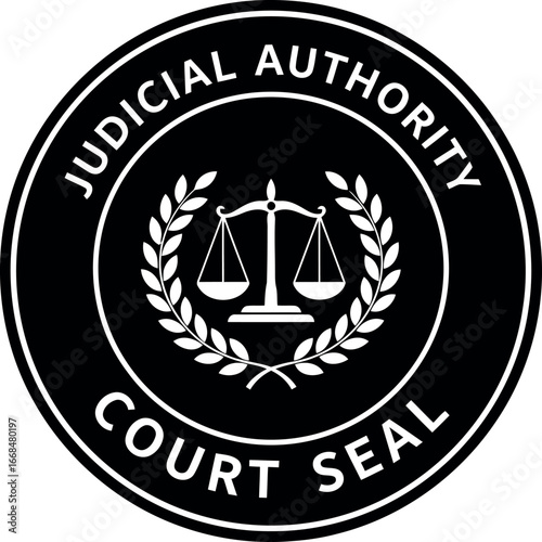 Official court seal with scales of justice and laurel wreath vector