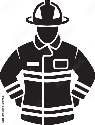 Two Firefighters Standing Together Black Silhouette Illustration
