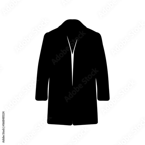 Stylized minimalist vector image of a black overcoat on a white background