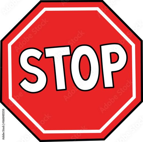 Bright red stop sign geometric octagon traffic symbol for safety vector