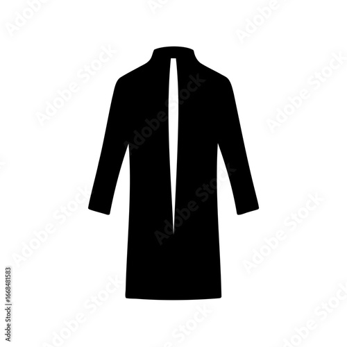 Elegant black coat silhouette with open front, minimalistic and modern design