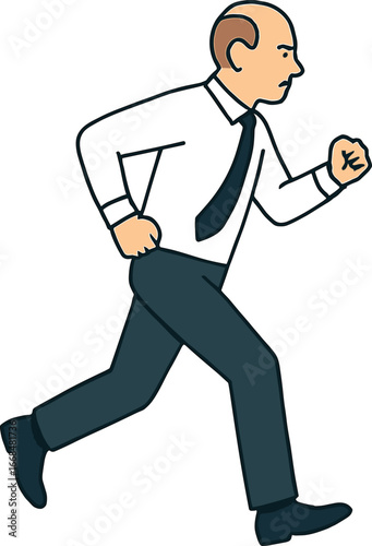 Businessman in formal office suit running with determination, corporate employee rushing to work, fast movement concept, leadership career challenge.