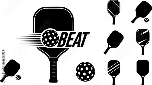 Pickleball racket and ball silhouette, Pickleball bundle silhouette, Pickleball with beat svg, Pickleball paddles silhouette, Pickle ball logo, Pickleball silhouette