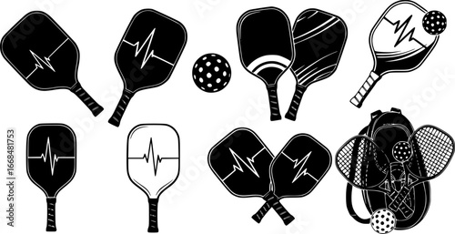 Pickleball racket and ball silhouette, Pickleball bundle silhouette, Pickleball with beat svg, Pickleball paddles silhouette, Pickle ball logo, Pickleball silhouette