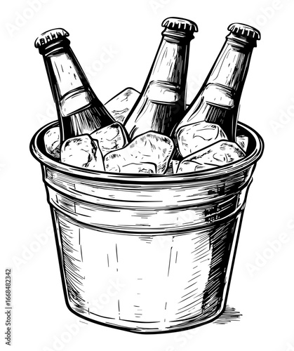 Beer Bucket Illustration – Hand Drawn Beverage Sketch Vector