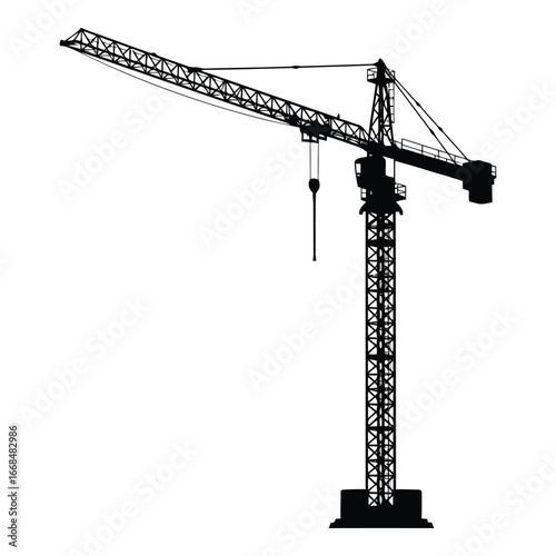 Silhouette of a tower construction crane in black on for building projects