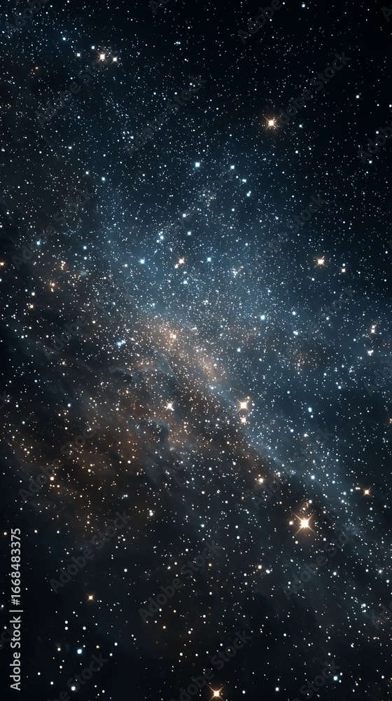 Obraz premium Zoom into the black night sky filled with countless stars, cosmic astronomy scene with twinkling celestial lights, vast universe, and serene infinite starfield