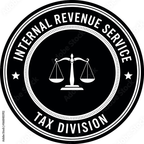 Irs tax division seal emblem scales of justice government finance symbol vector
