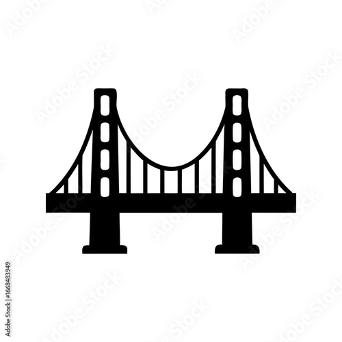 Simple silhouette illustration of a suspension bridge in a minimalist style