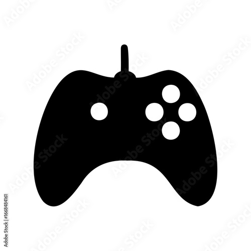 Simple black and white video game controller icon with round buttons