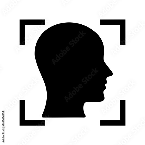 Human face recognition with a box around the head profile icon