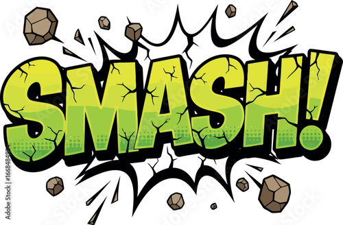 Dynamic smash comic book sound effect word art with debris vector