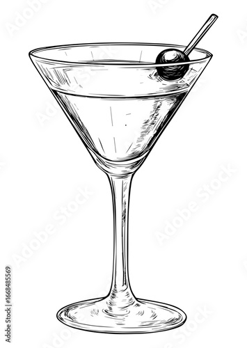 Vintage Martini Glass with Cocktail – Hand Sketched Vector