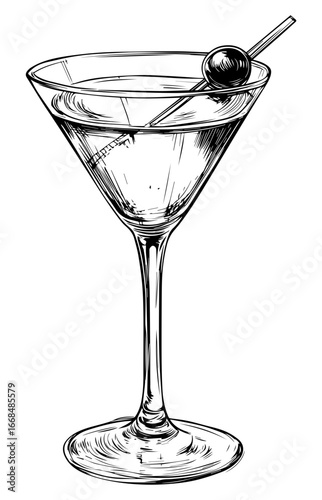 Hand Drawn Martini Cocktail Drink Sketch Illustration
