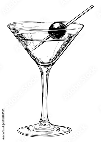 Hand Drawn Martini Cocktail Drink Sketch Illustration