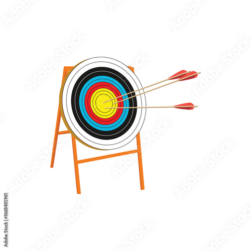 Archery target boards with colorful rings. One target shows arrows hitting the bullseye, the other displays four practice targets. Perfect for sports, accuracy, competition, and training themes.
