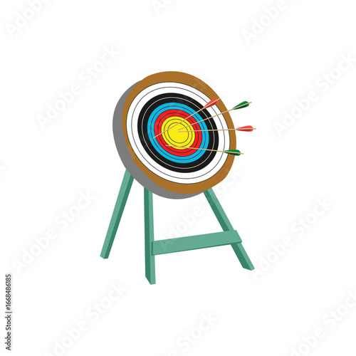 Archery target boards with colorful rings. One target shows arrows hitting the bullseye, the other displays four practice targets. Perfect for sports, accuracy, competition, and training themes.
