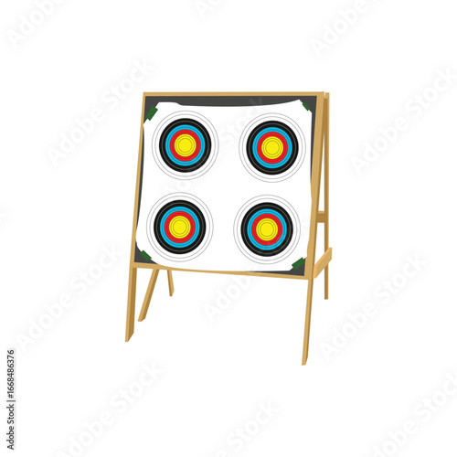 Archery target boards with colorful rings. One target shows arrows hitting the bullseye, the other displays four practice targets. Perfect for sports, accuracy, competition, and training themes.
