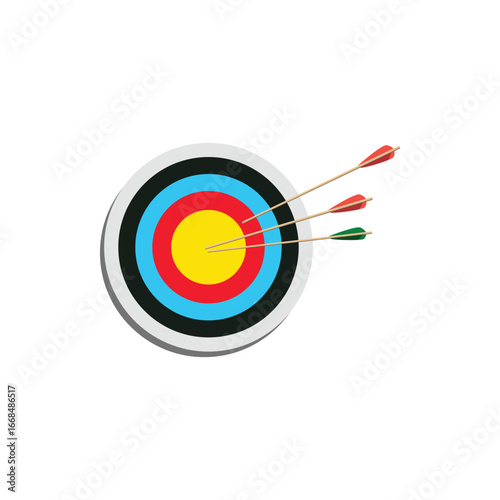 Archery target boards with colorful rings. One target shows arrows hitting the bullseye, the other displays four practice targets. Perfect for sports, accuracy, competition, and training themes.
