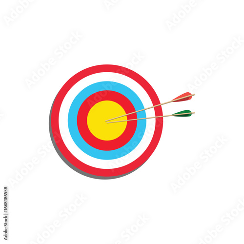 Archery target boards with colorful rings. One target shows arrows hitting the bullseye, the other displays four practice targets. Perfect for sports, accuracy, competition, and training themes.
