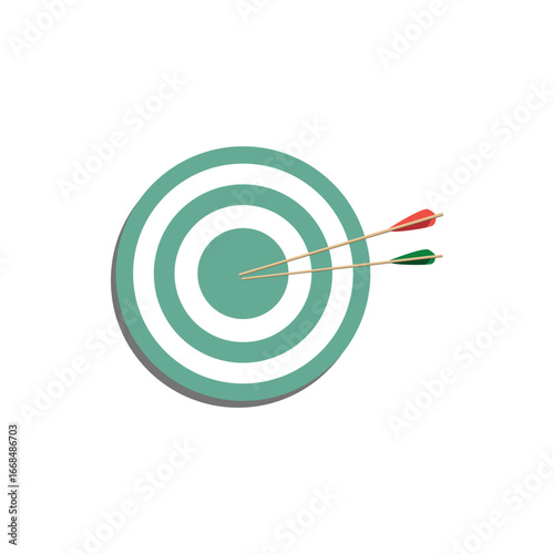 Archery target boards with colorful rings. One target shows arrows hitting the bullseye, the other displays four practice targets. Perfect for sports, accuracy, competition, and training themes.
