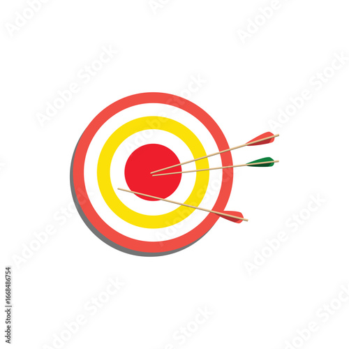 Archery target boards with colorful rings. One target shows arrows hitting the bullseye, the other displays four practice targets. Perfect for sports, accuracy, competition, and training themes.

