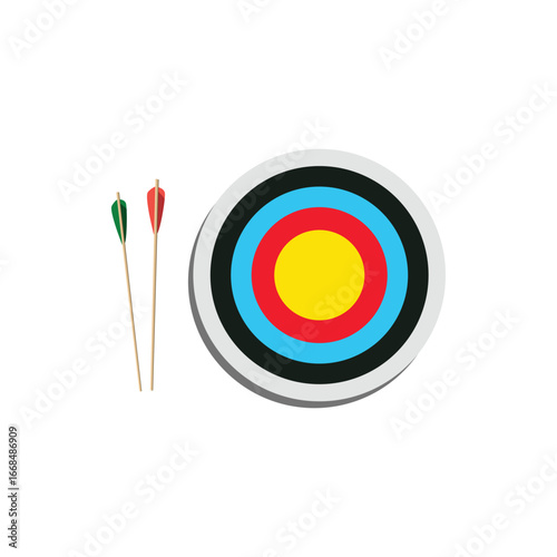 Archery target boards with colorful rings. One target shows arrows hitting the bullseye, the other displays four practice targets. Perfect for sports, accuracy, competition, and training themes.
