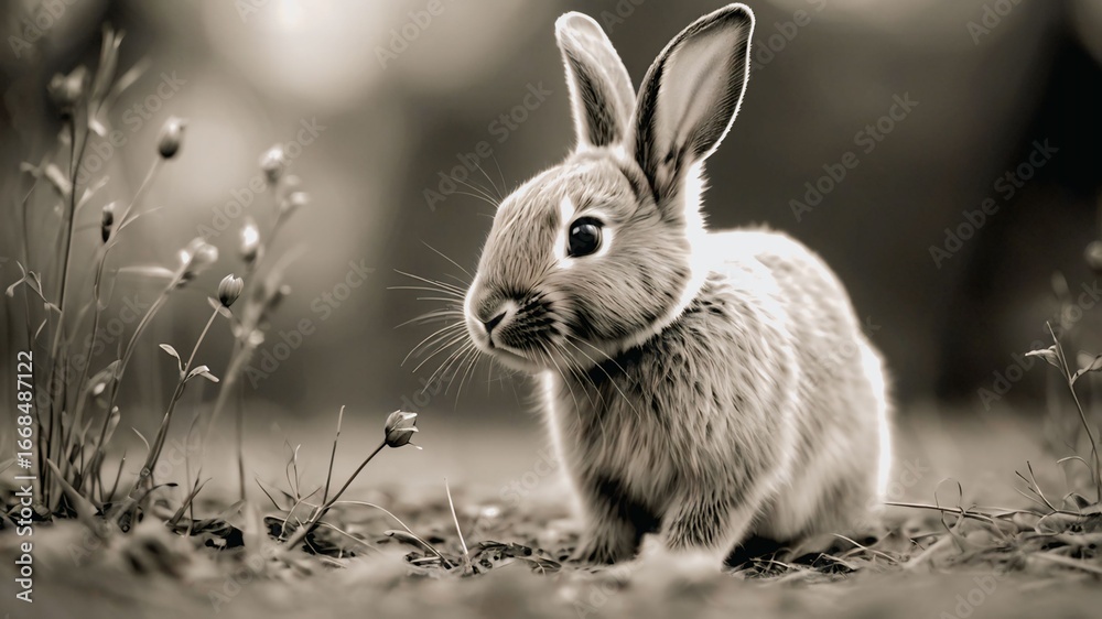 Fototapeta premium Cute Baby Rabbit in a Grassy Field