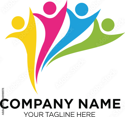 Abstract logo design, colorful human figures, unity symbol, teamwork concept, vibrant branding, inclusive identity, dynamic motion, creative emblem, company template, modern look