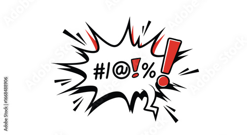 Comic book style explosion with symbols of expletives and an exclamation mark
