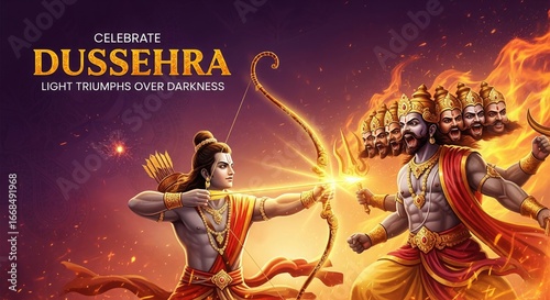Dussehra Celebration – Shree Ram Pulling Divine Bowstring, Ravana Ten Heads