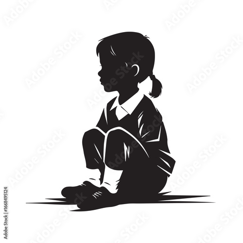 Vector art of silhouette of a child sitting, , symbolizing contemplation and the journey of education