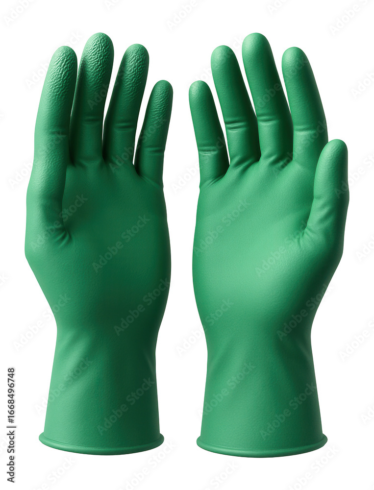 Obraz premium Pair of green latex-free gloves with textured fingertips