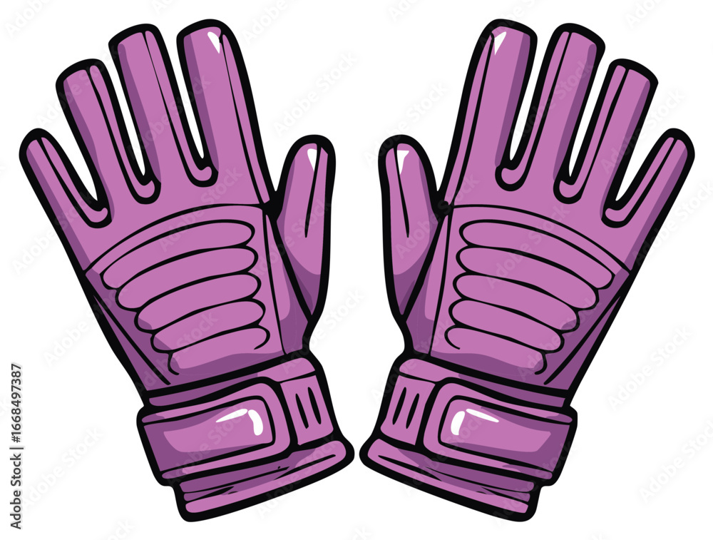 Obraz premium Illustrated purple soccer goalie gloves protective sports equipment vector art