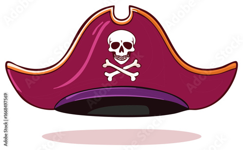 Cartoon illustration of a pirate hat with a skull and crossbones symbol