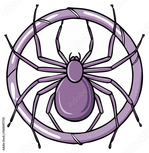 Elegant Purple Spider Illustration inside a Decorative Circle, a Symbolic Representation of Arachnid, Power and Geometric Design, Isolated.