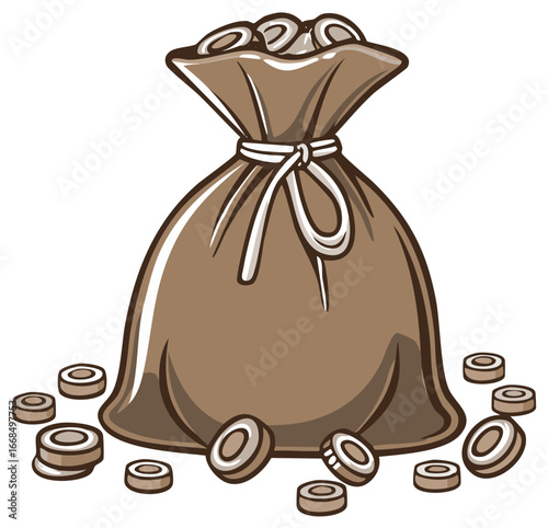Money Bag Tied with Rope Spilling Coins