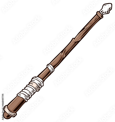 Primitive Wood Club Weapon or Ancient Tribal Staff Illustration Element