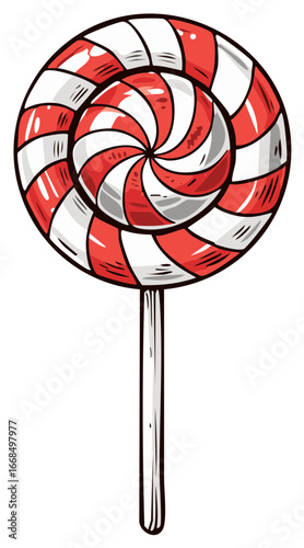 Red and white swirl lollipop illustration.