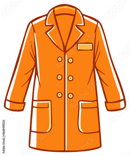 Orange coat cartoon illustration with buttons pockets and collar isolated
