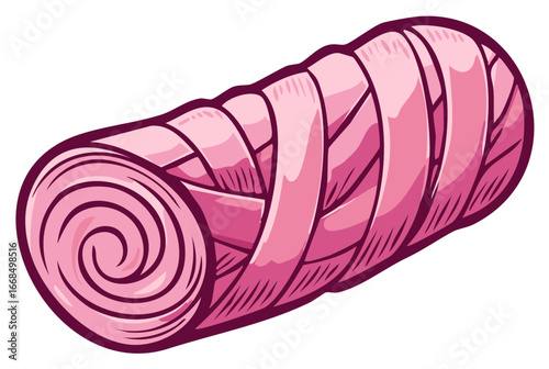 Rolled Pink Fabric or Material Texture Cartoon Style in Simple Vector Illustration