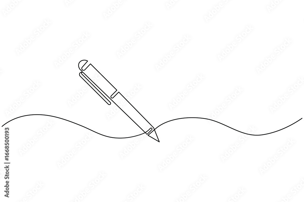 Obraz premium Ball pen continuous one line drawing minimalist outline vector illustration 
