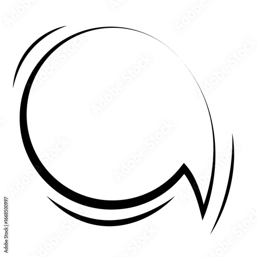 A stylized, empty speech bubble with a thick black outline and motion lines, suggesting communication or thought.