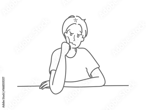 頬　手　イラスト
