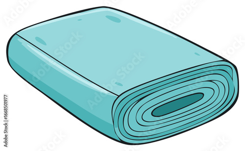 Rolled teal fabric textile cloth cartoon illustration for sewing and crafts projects