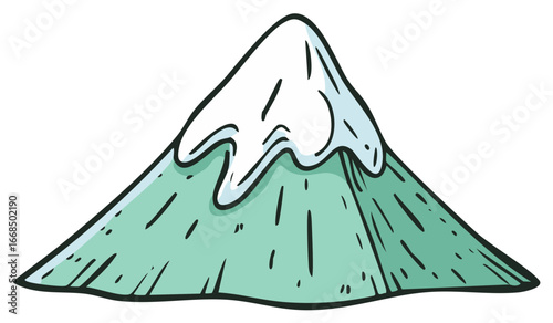 Stylized cartoon mountain peak with snow cap and green slopes
