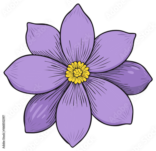 Purple and Yellow Flower Illustration with Decorative Elements