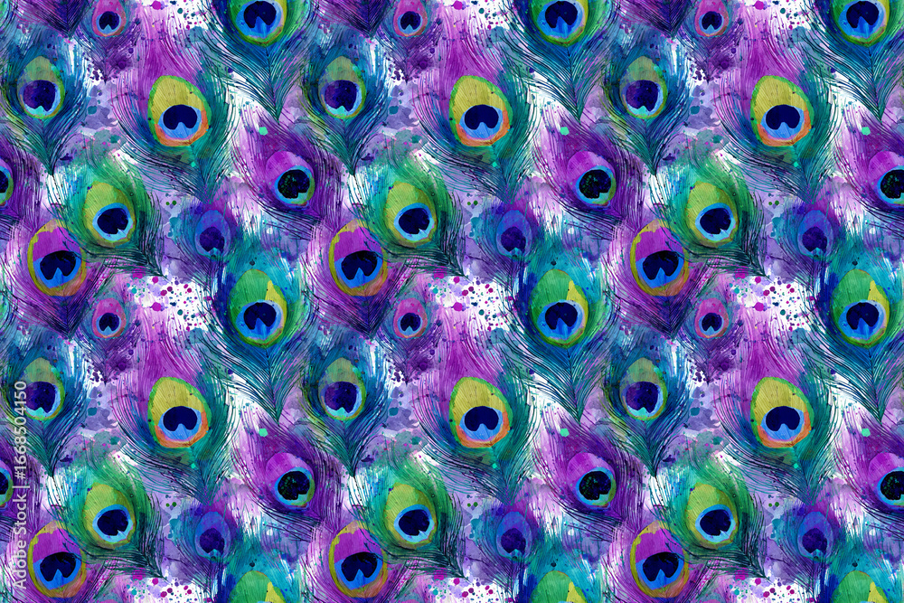 Obraz premium seamless pattern: peacock feathers, seamless background. watercolor painting